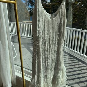 NADINE MERABI White Fringe Mini Dress